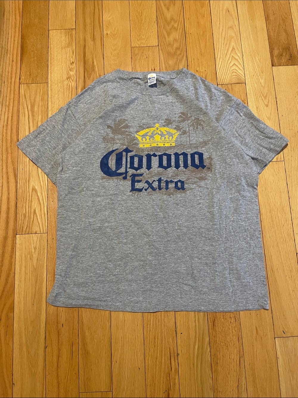Corona Gray T-Shirt with Navy Logo and Yellow Crown